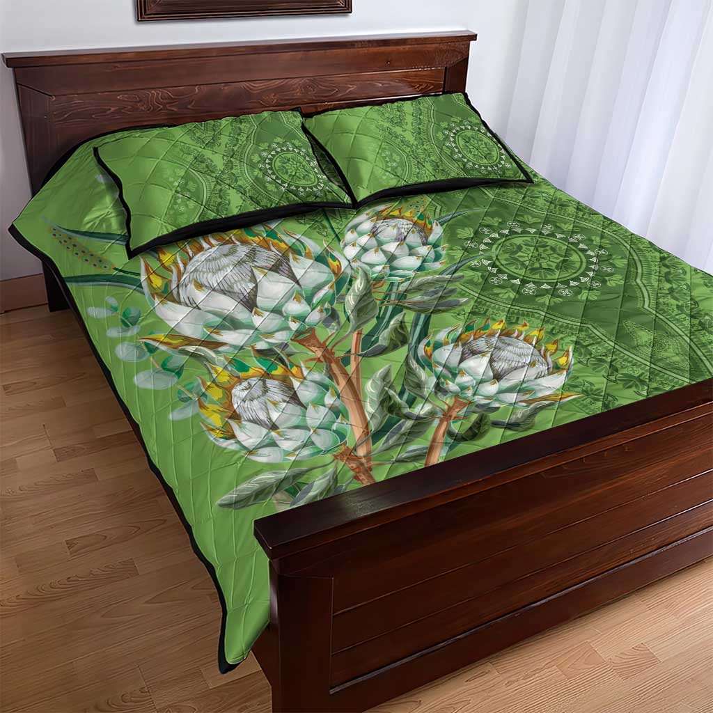 Afro King Proteas Dashiki Motif Quilt Bed Set Green Style LT9