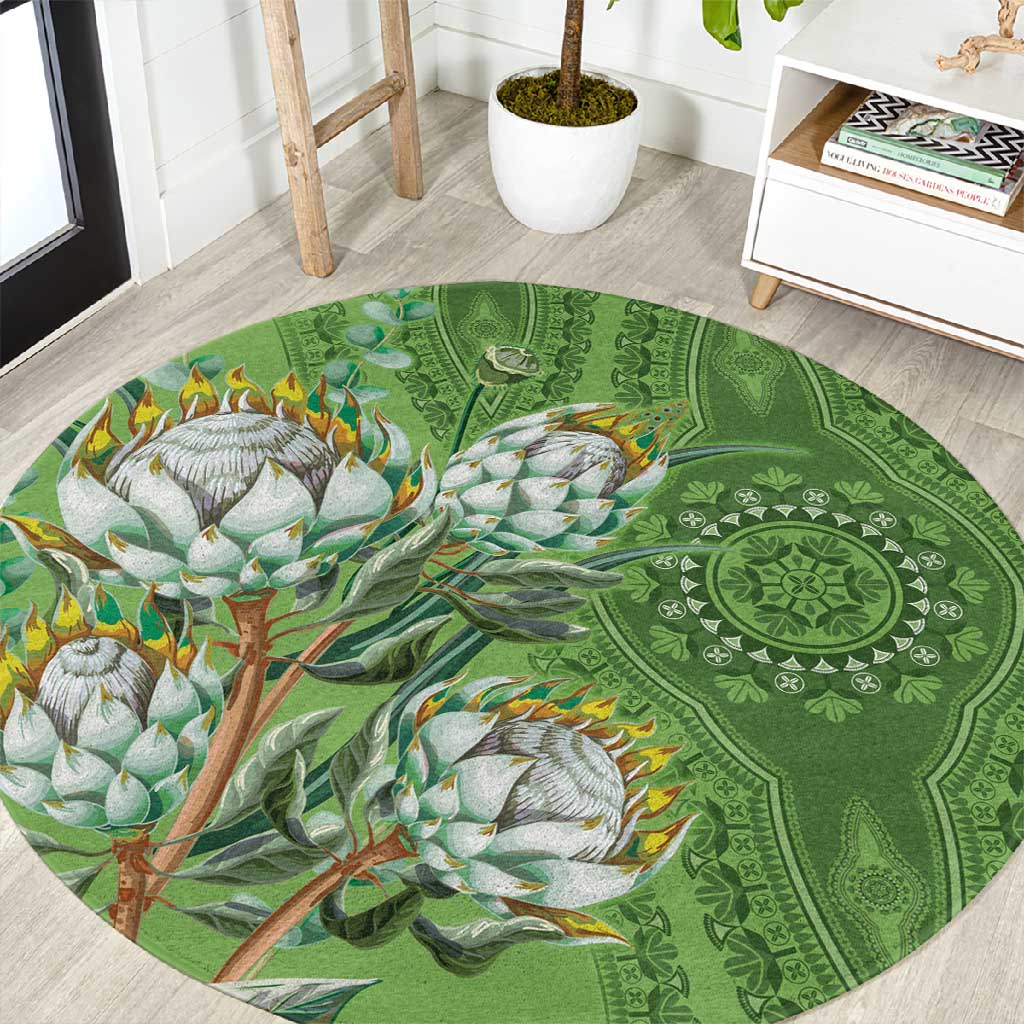 Afro King Proteas Dashiki Motif Round Carpet Green Style LT9