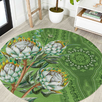 Afro King Proteas Dashiki Motif Round Carpet Green Style LT9