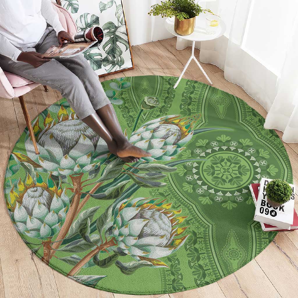 Afro King Proteas Dashiki Motif Round Carpet Green Style LT9