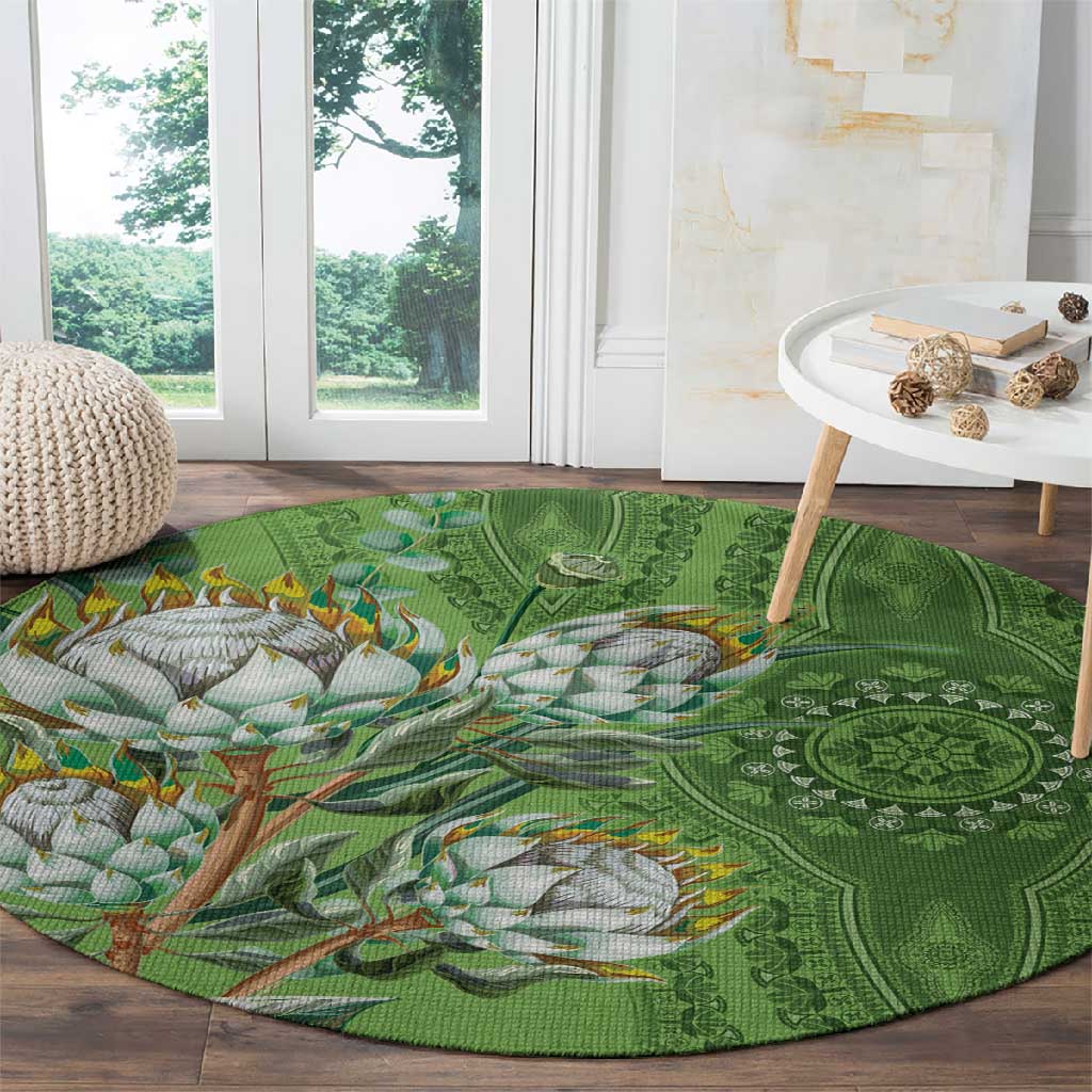 Afro King Proteas Dashiki Motif Round Carpet Green Style LT9