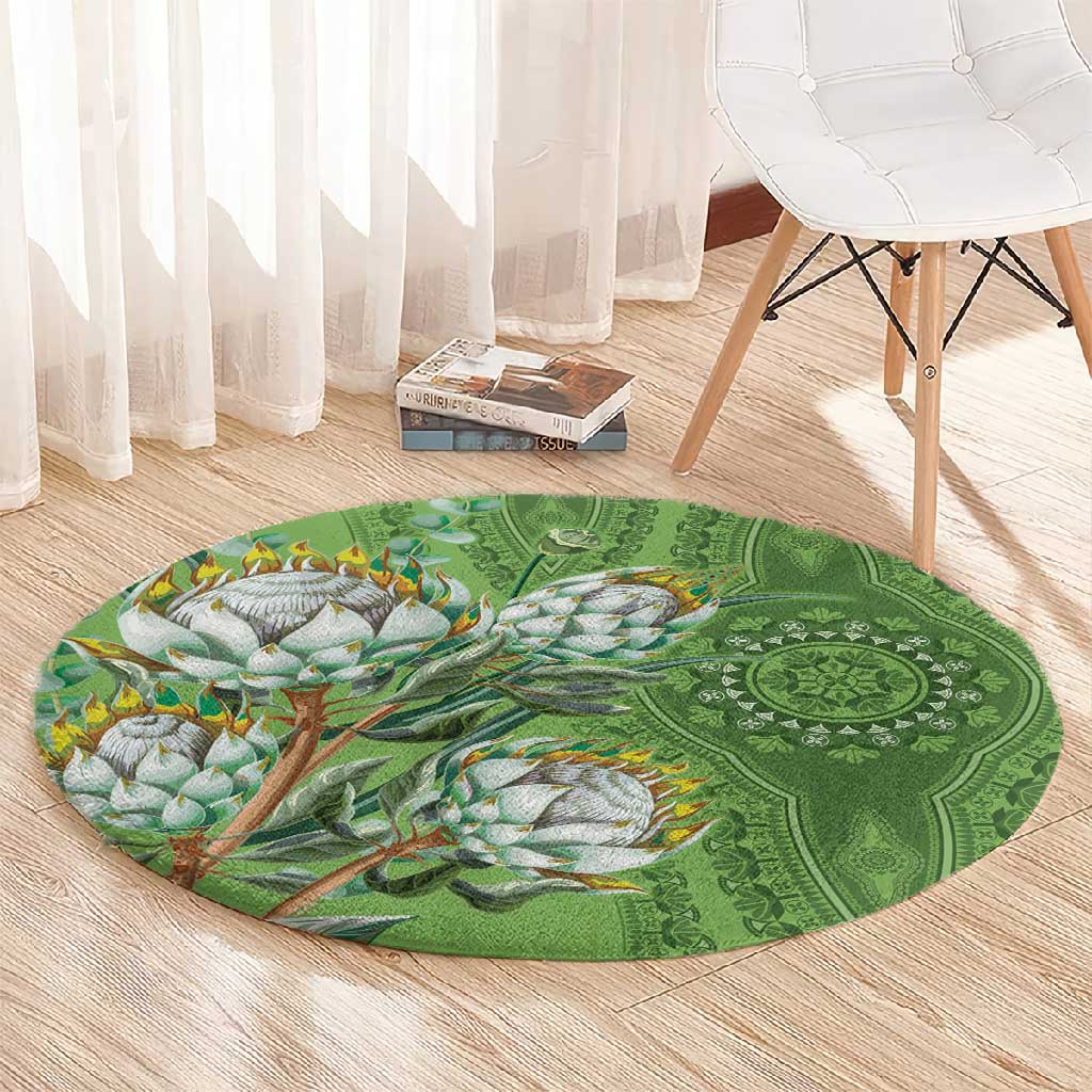 Afro King Proteas Dashiki Motif Round Carpet Green Style LT9