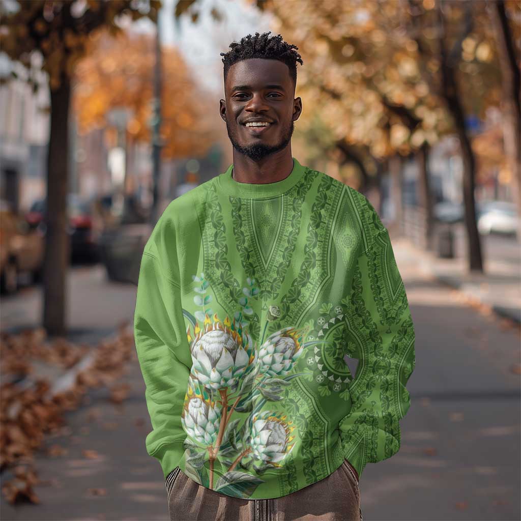 Afro King Proteas Dashiki Motif Sweatshirt Green Style LT9