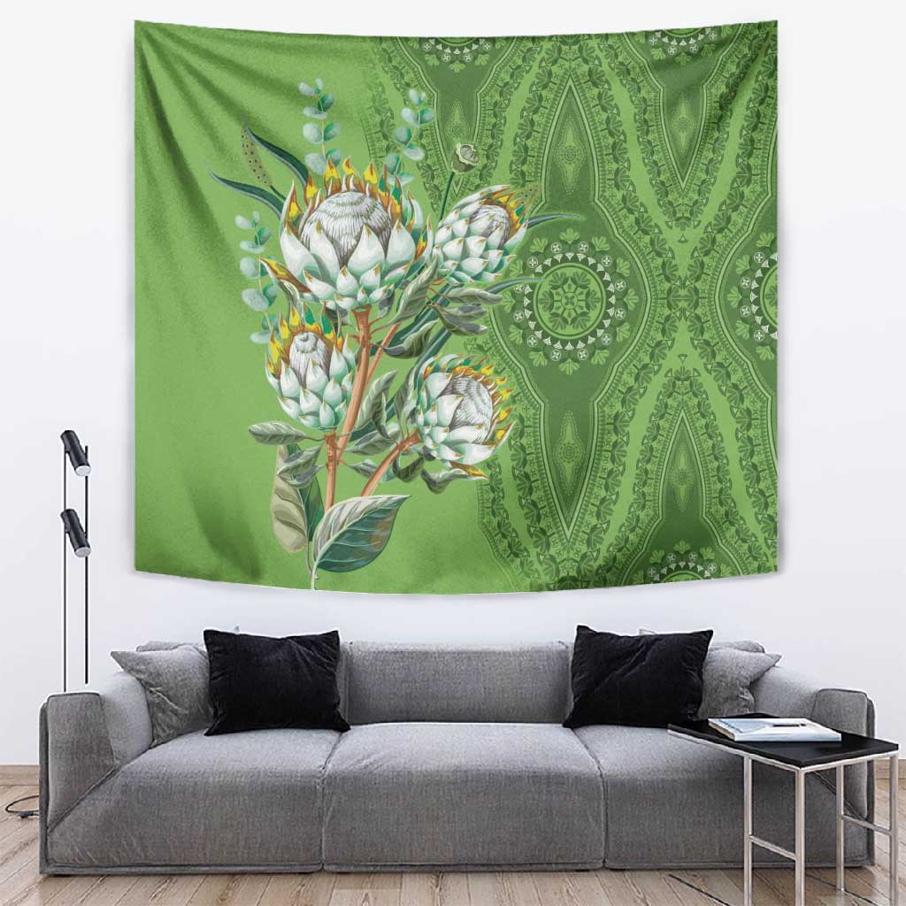Afro King Proteas Dashiki Motif Tapestry Green Style LT9