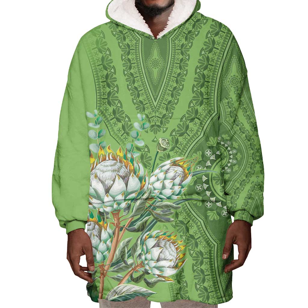Afro King Proteas Dashiki Motif Wearable Blanket Hoodie Green Style LT9