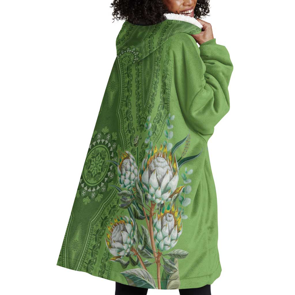 Afro King Proteas Dashiki Motif Wearable Blanket Hoodie Green Style LT9