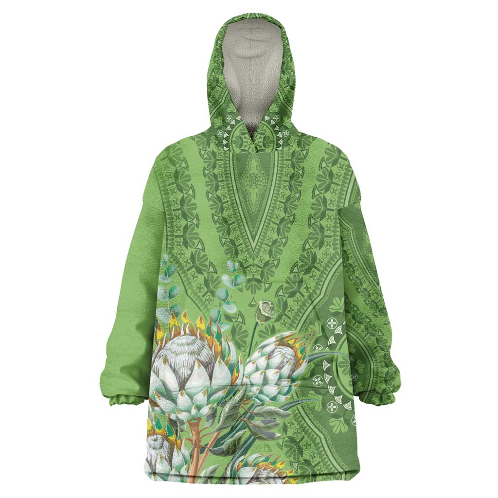 Afro King Proteas Dashiki Motif Wearable Blanket Hoodie Green Style LT9