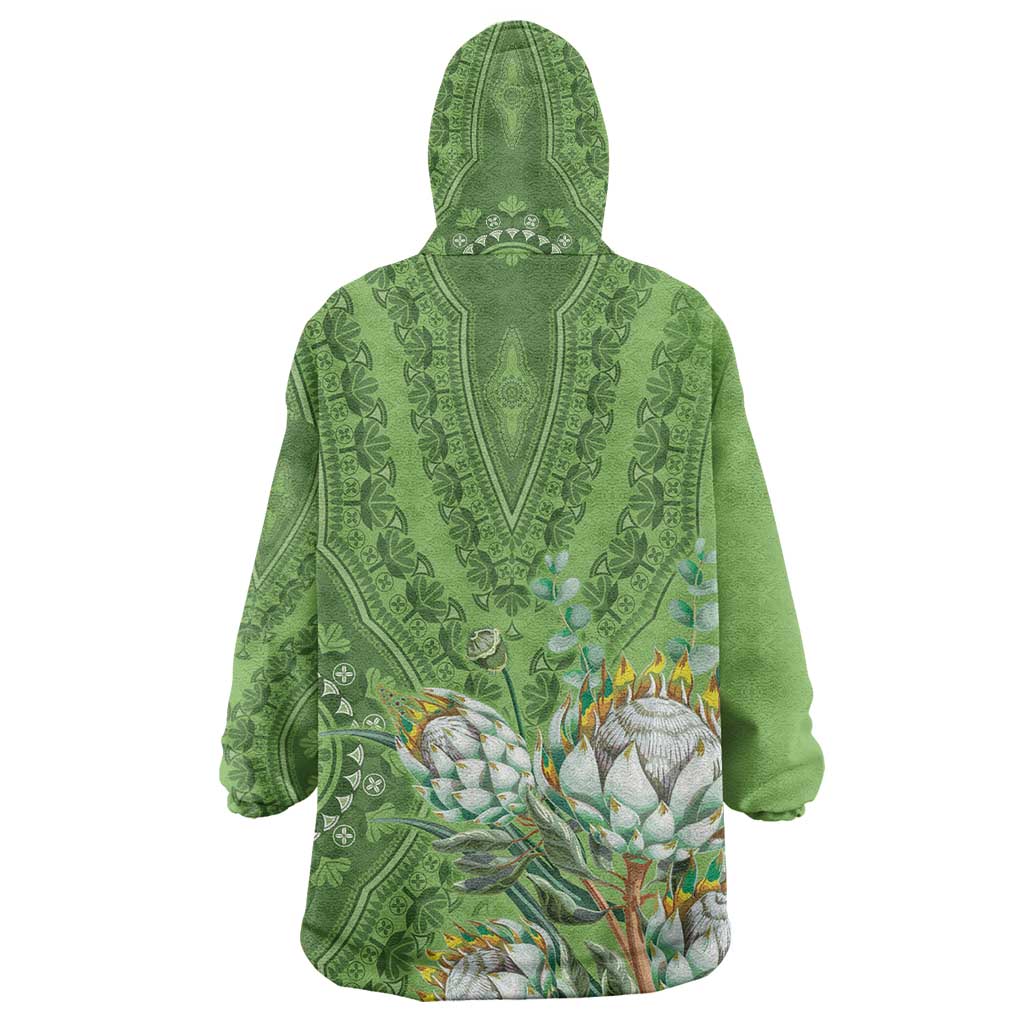 Afro King Proteas Dashiki Motif Wearable Blanket Hoodie Green Style LT9