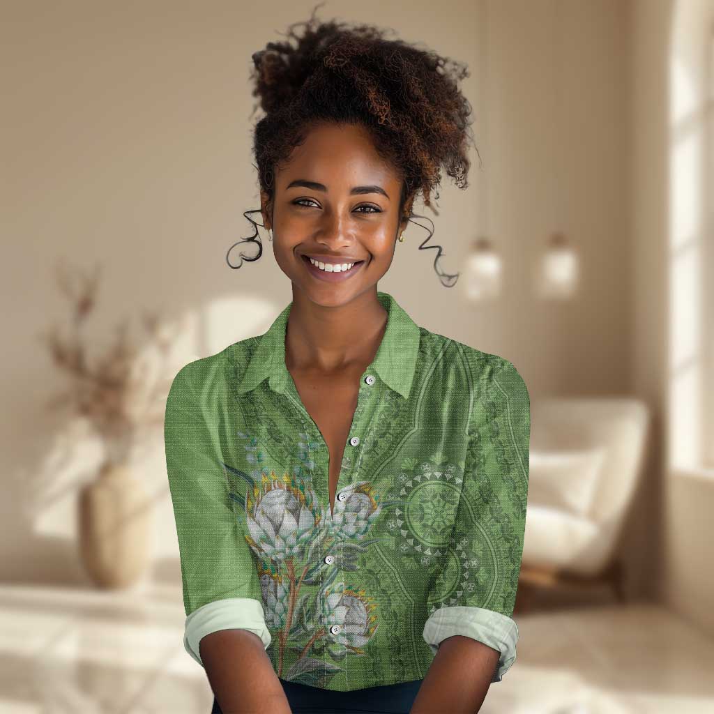 Afro King Proteas Dashiki Motif Women Casual Shirt Green Style LT9