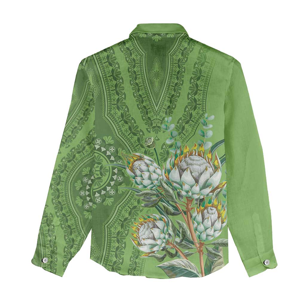 Afro King Proteas Dashiki Motif Women Casual Shirt Green Style LT9