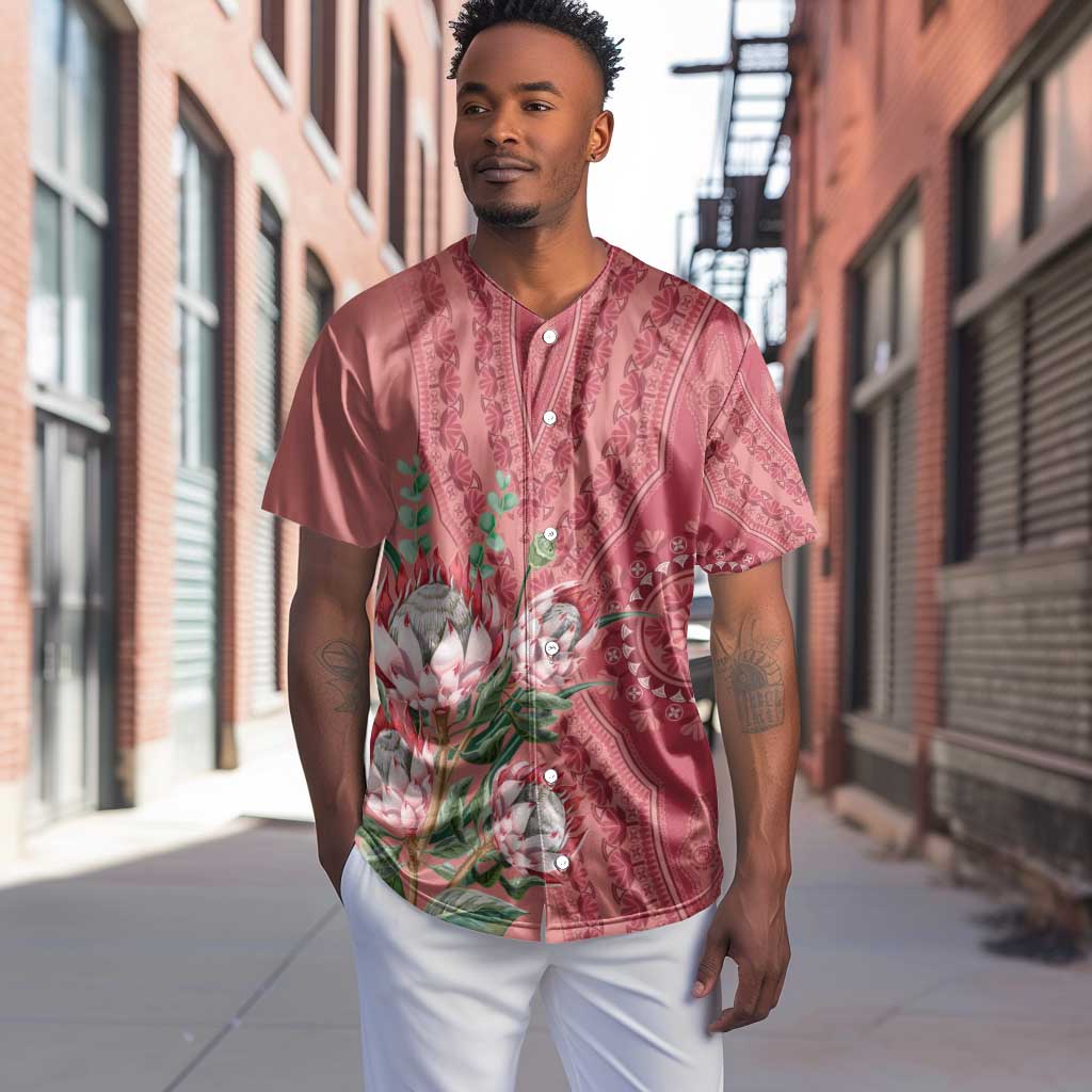 Afro King Proteas Dashiki Motif Baseball Jersey Peach Style LT9
