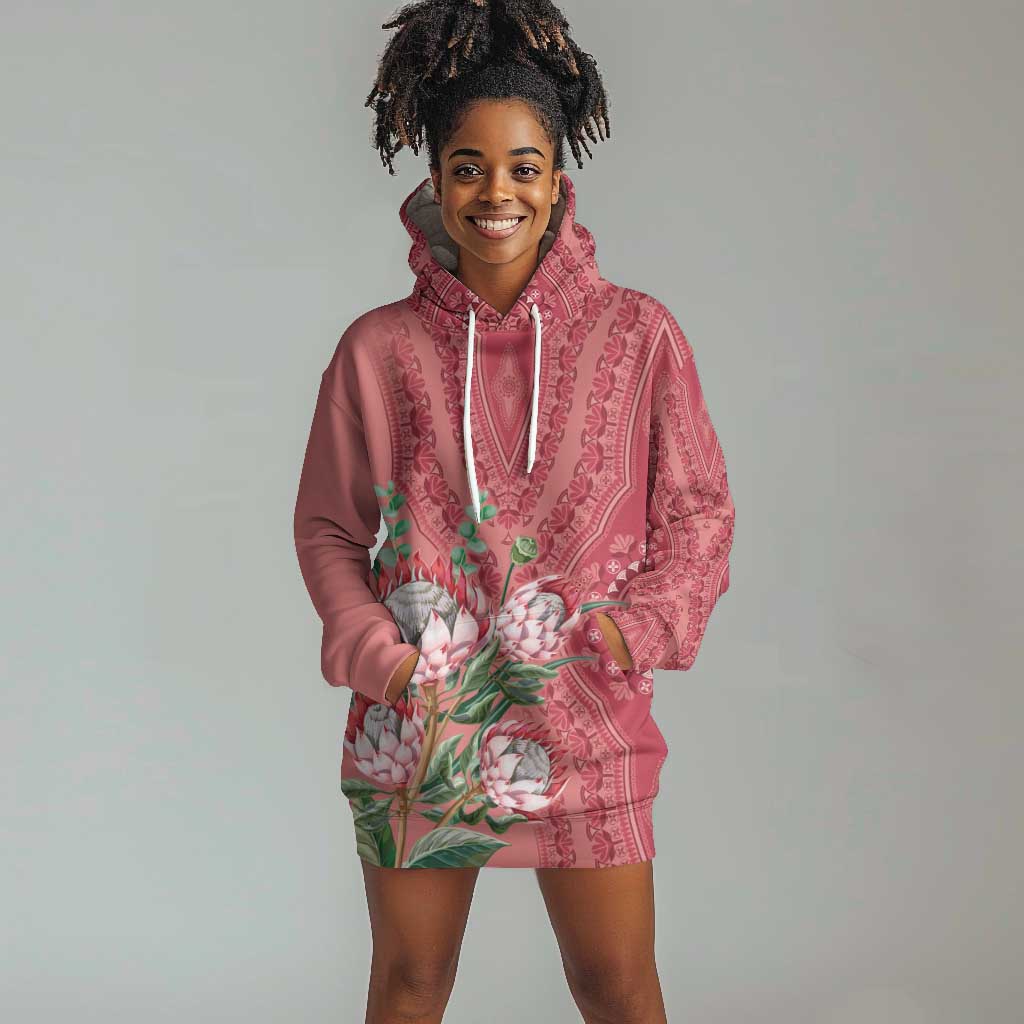 Afro King Proteas Dashiki Motif Hoodie Dress Peach Style LT9