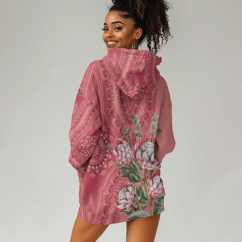 Afro King Proteas Dashiki Motif Hoodie Dress Peach Style LT9