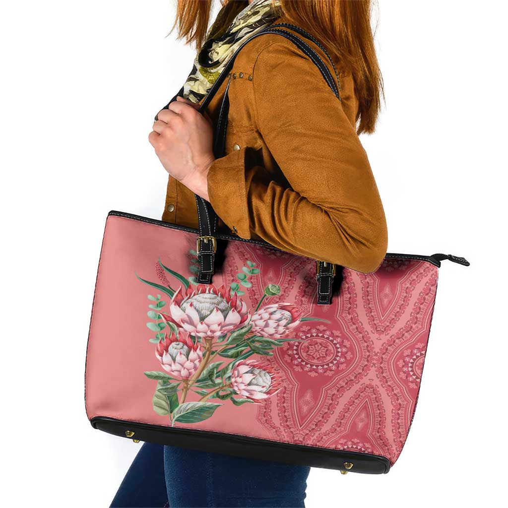 Africa King Proteas Dashiki Motif Leather Tote Bag Peach Style LT9
