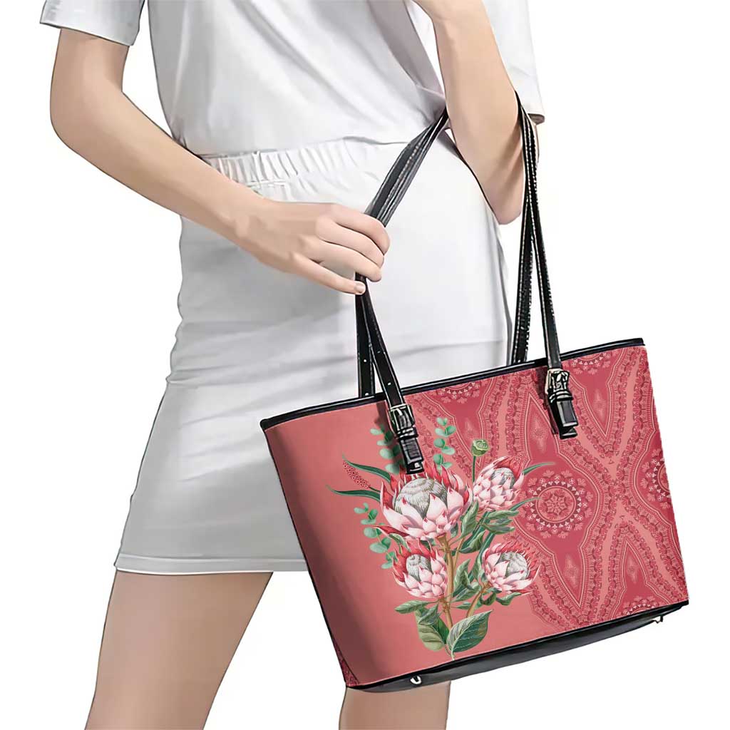 Africa King Proteas Dashiki Motif Leather Tote Bag Peach Style LT9
