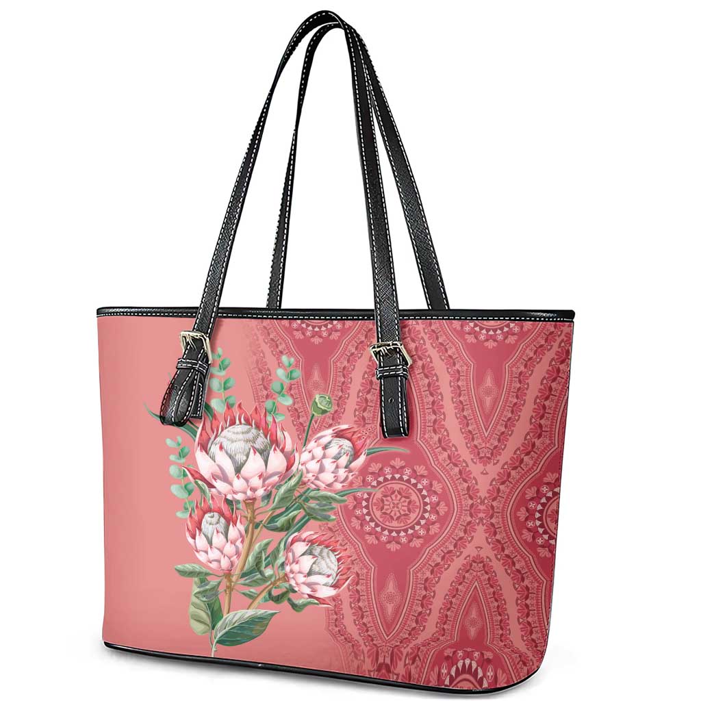 Africa King Proteas Dashiki Motif Leather Tote Bag Peach Style LT9