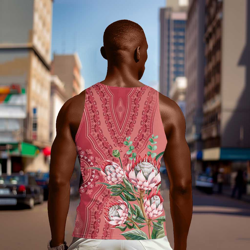Afro King Proteas Dashiki Motif Men Tank Top Peach Style LT9