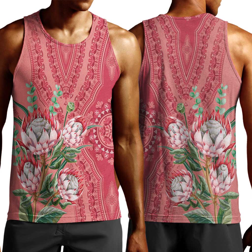 Afro King Proteas Dashiki Motif Men Tank Top Peach Style LT9