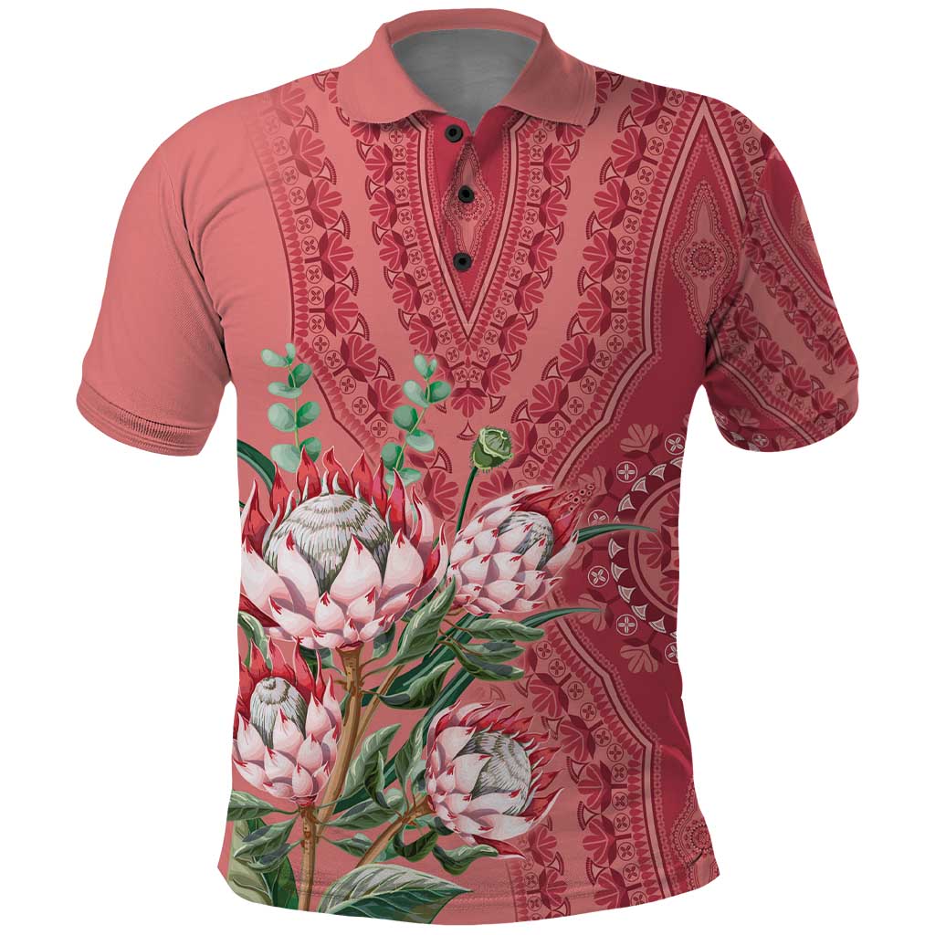 Africa King Proteas Dashiki Motif Polo Shirt Peach Style LT9