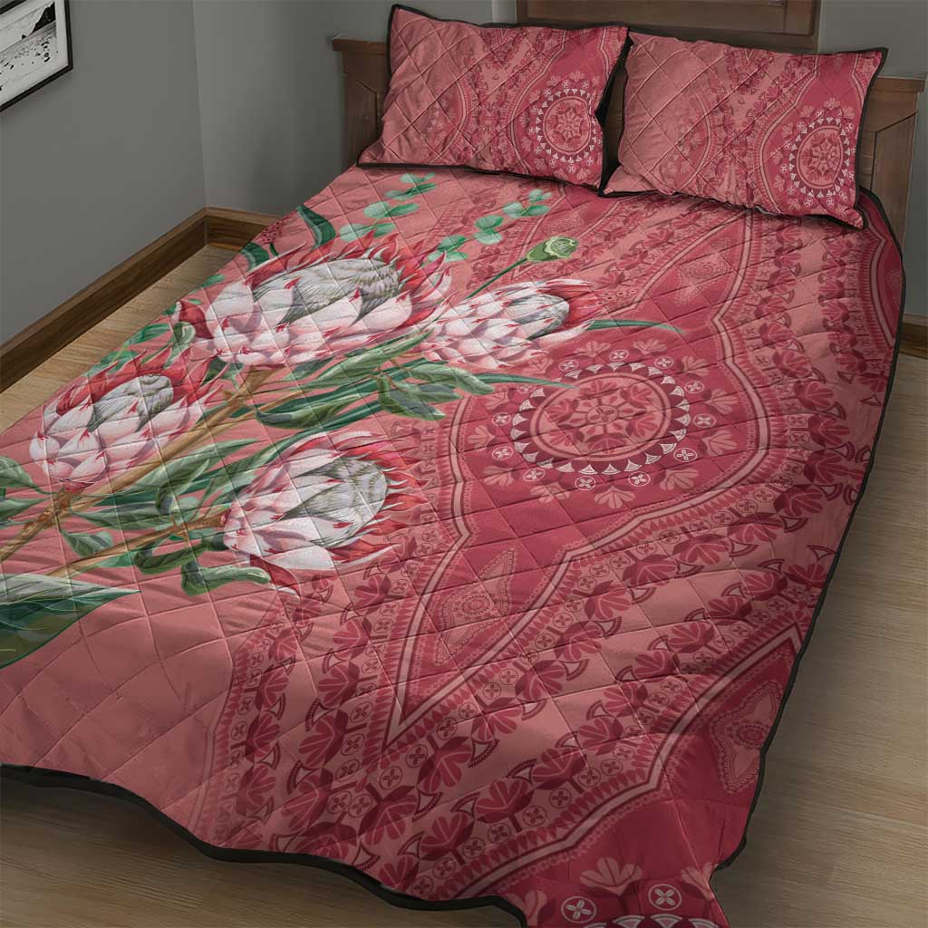 Afro King Proteas Dashiki Motif Quilt Bed Set Peach Style LT9
