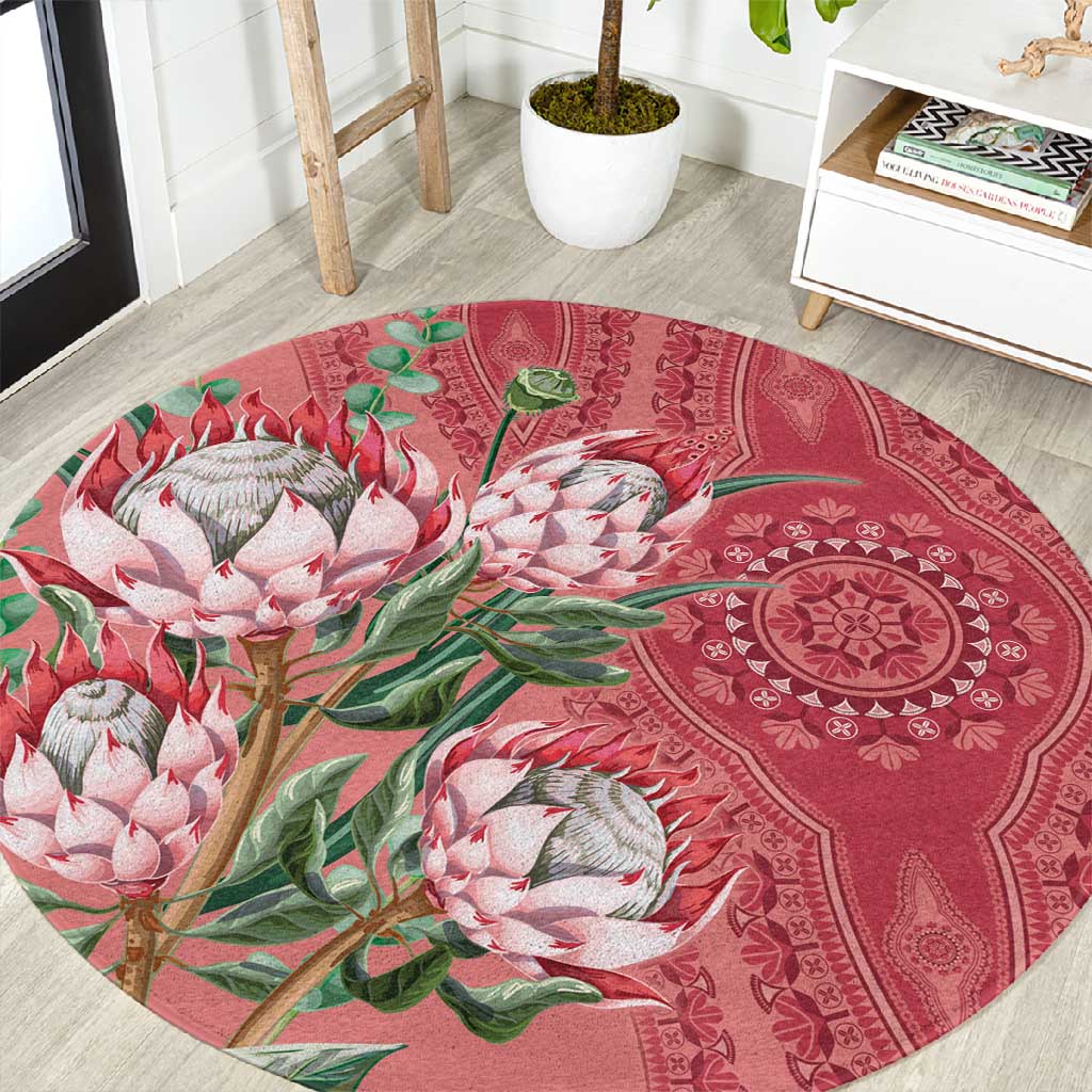 Afro King Proteas Dashiki Motif Round Carpet Peach Style LT9