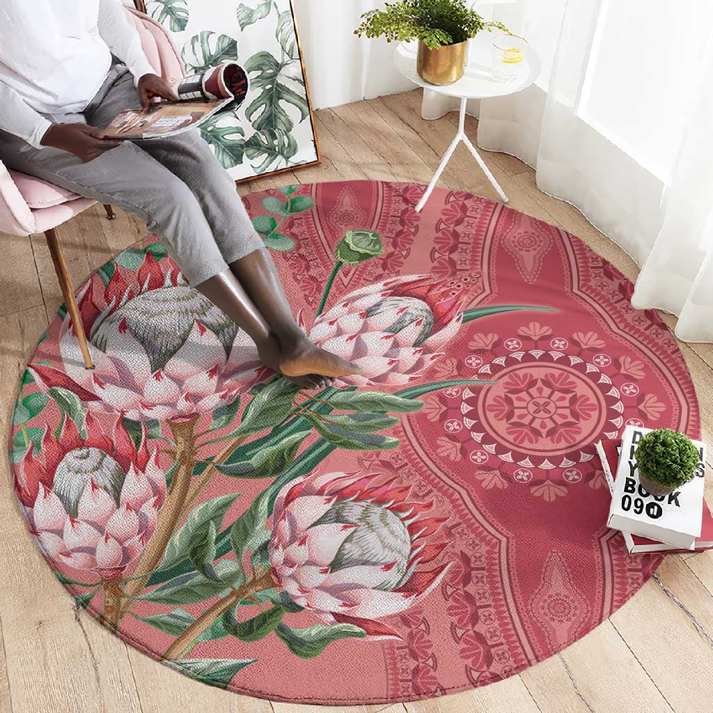 Afro King Proteas Dashiki Motif Round Carpet Peach Style LT9