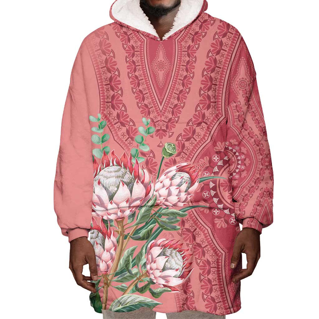 Afro King Proteas Dashiki Motif Wearable Blanket Hoodie Peach Style LT9