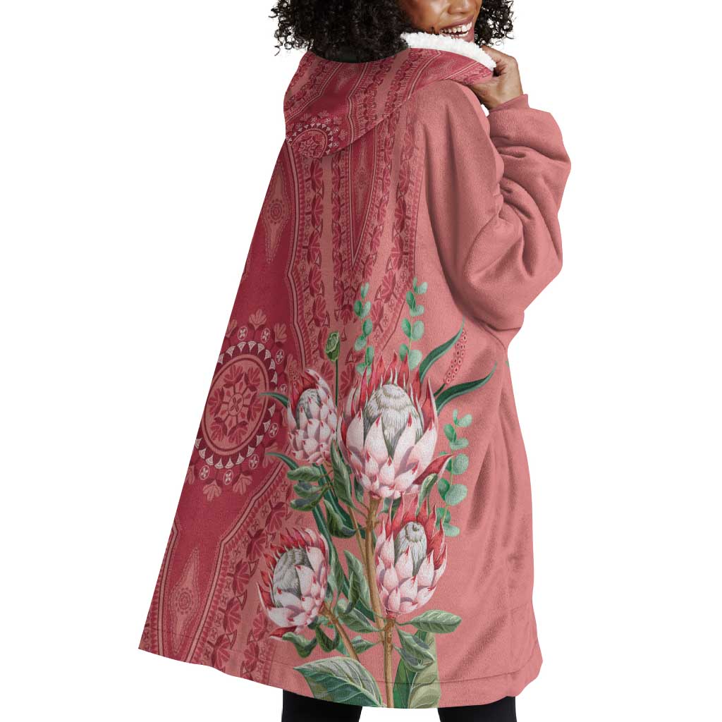 Afro King Proteas Dashiki Motif Wearable Blanket Hoodie Peach Style LT9