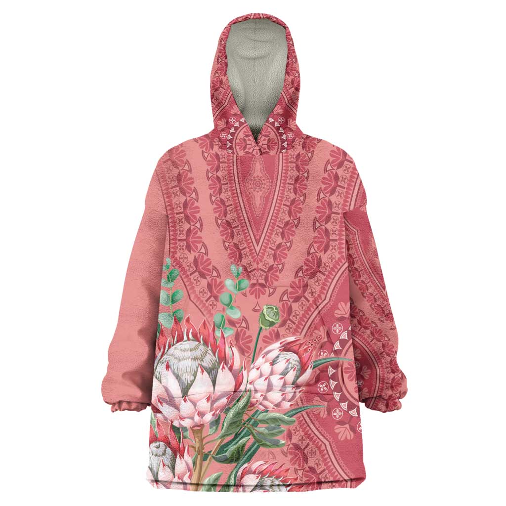 Afro King Proteas Dashiki Motif Wearable Blanket Hoodie Peach Style LT9