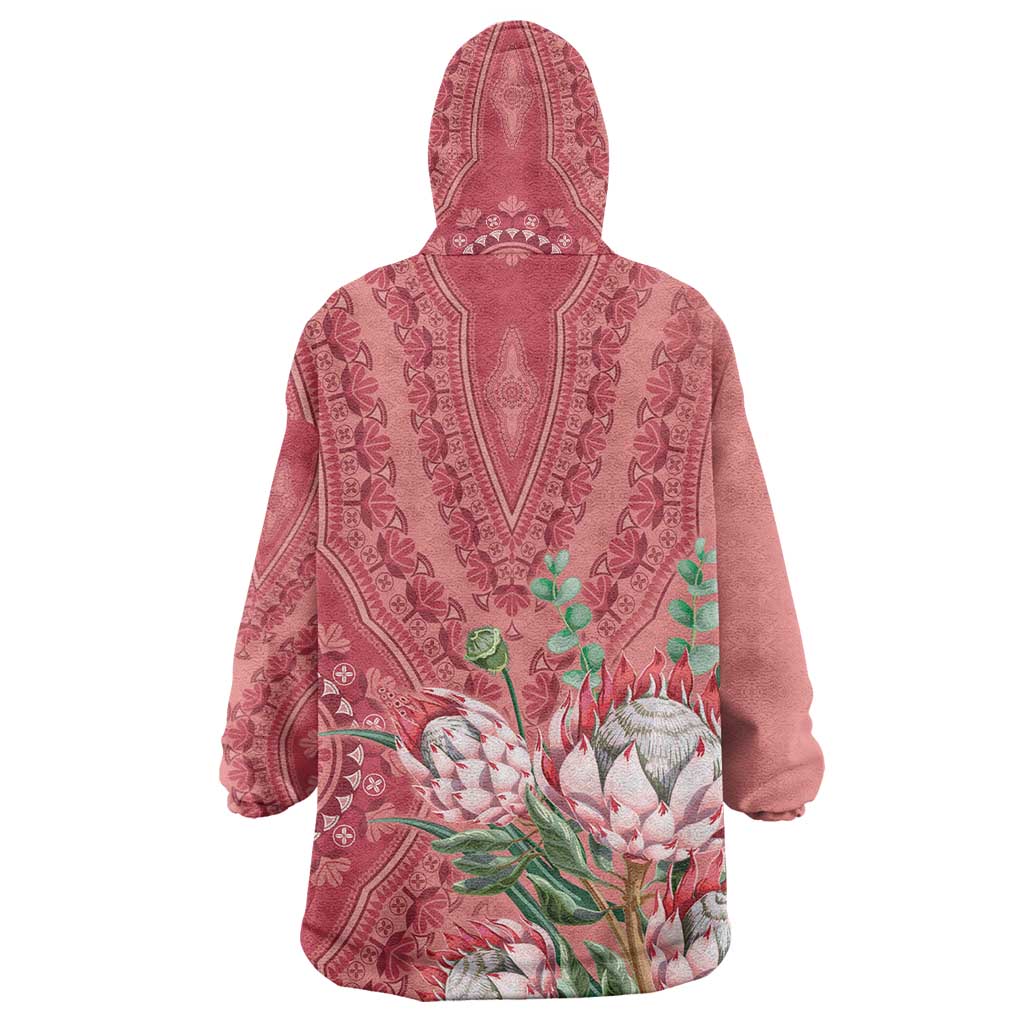 Afro King Proteas Dashiki Motif Wearable Blanket Hoodie Peach Style LT9