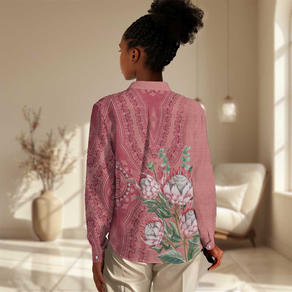 Afro King Proteas Dashiki Motif Women Casual Shirt Peach Style LT9