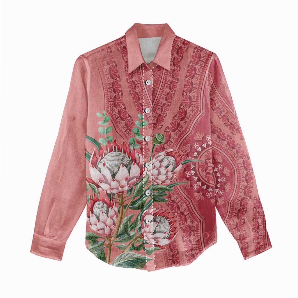 Afro King Proteas Dashiki Motif Women Casual Shirt Peach Style LT9