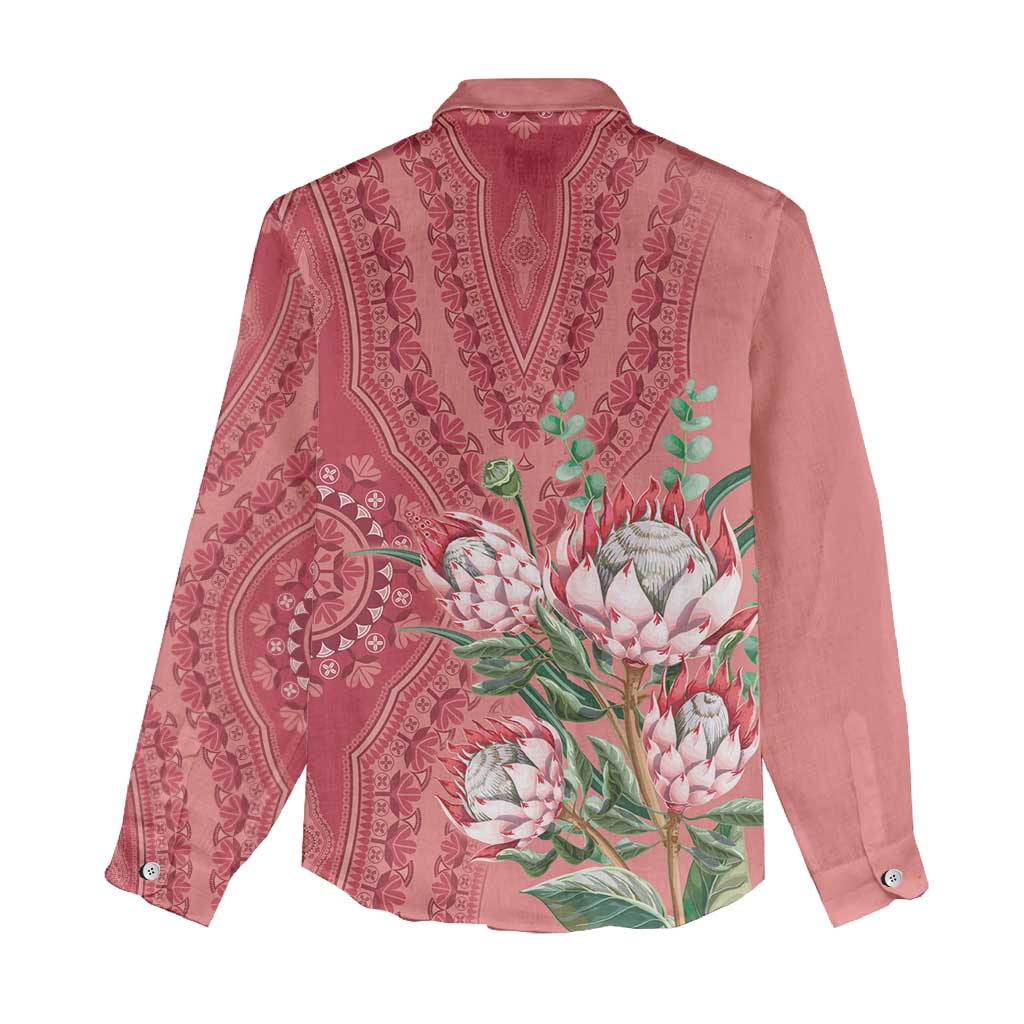 Afro King Proteas Dashiki Motif Women Casual Shirt Peach Style LT9