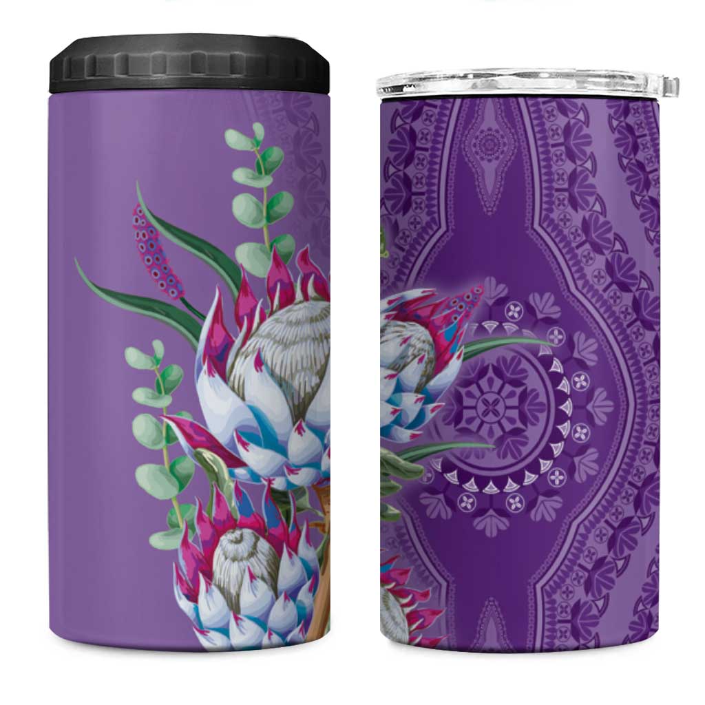 Afro King Proteas Dashiki Motif 4 in 1 Can Cooler Tumbler Violet Style LT9