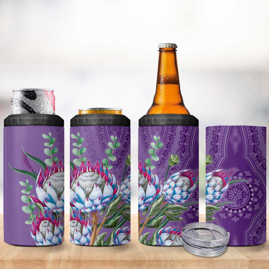 Afro King Proteas Dashiki Motif 4 in 1 Can Cooler Tumbler Violet Style LT9