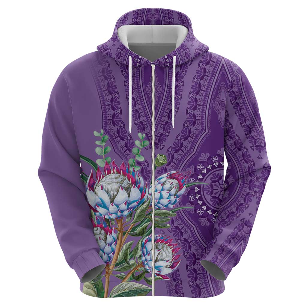 Africa King Proteas Dashiki Motif Hoodie Violet Style LT9