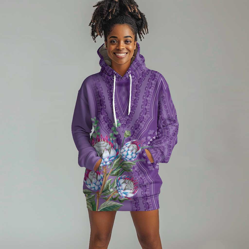 Afro King Proteas Dashiki Motif Hoodie Dress Violet Style LT9