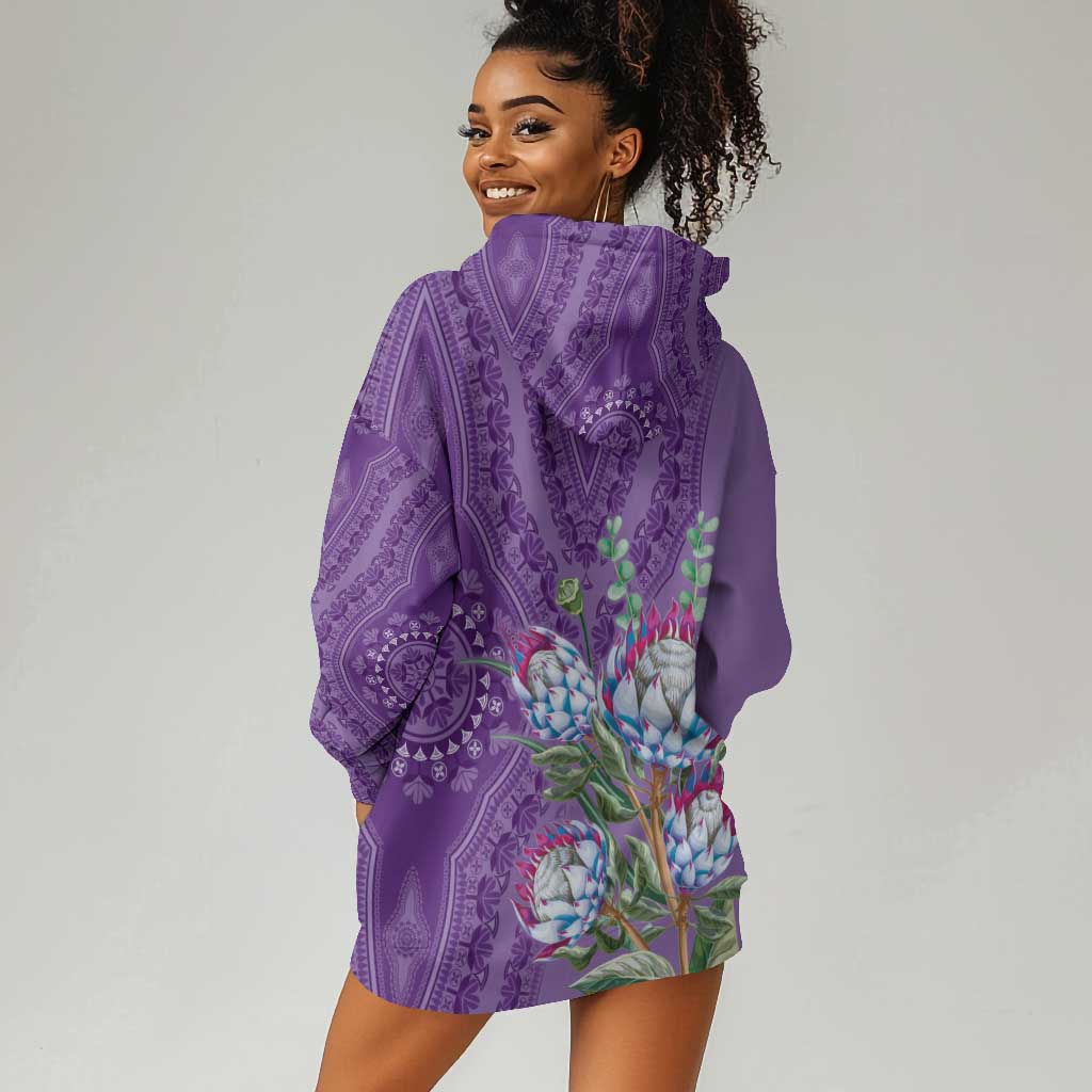 Afro King Proteas Dashiki Motif Hoodie Dress Violet Style LT9