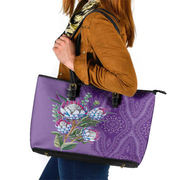 Africa King Proteas Dashiki Motif Leather Tote Bag Violet Style LT9