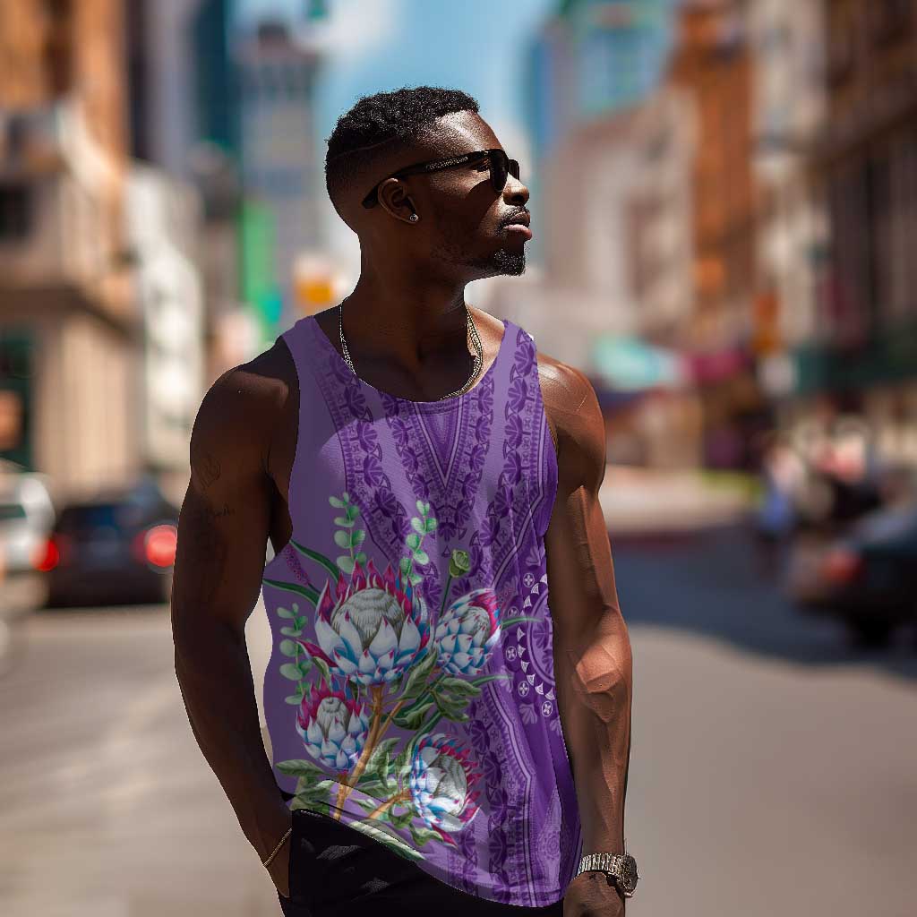 Afro King Proteas Dashiki Motif Men Tank Top Violet Style LT9