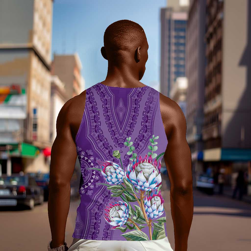Afro King Proteas Dashiki Motif Men Tank Top Violet Style LT9