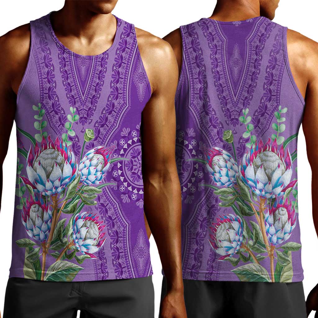 Afro King Proteas Dashiki Motif Men Tank Top Violet Style LT9