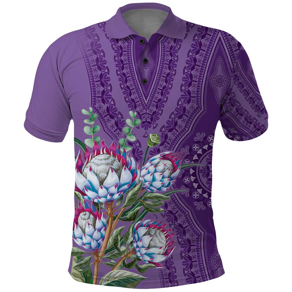 Africa King Proteas Dashiki Motif Polo Shirt Violet Style LT9