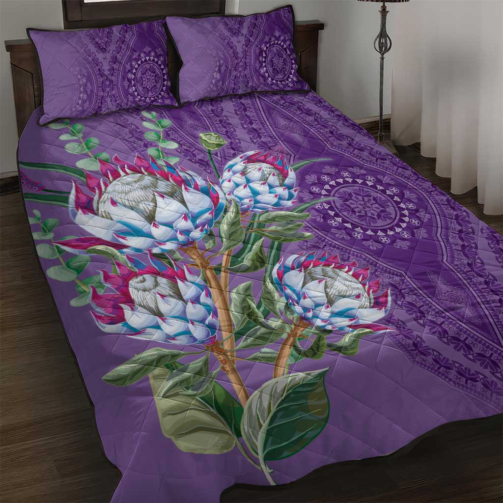 Afro King Proteas Dashiki Motif Quilt Bed Set Violet Style LT9