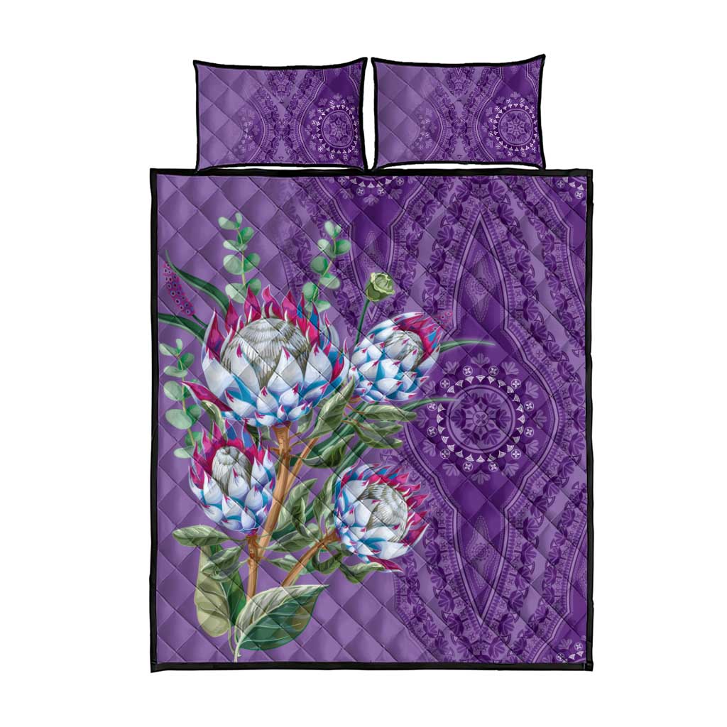 Afro King Proteas Dashiki Motif Quilt Bed Set Violet Style LT9