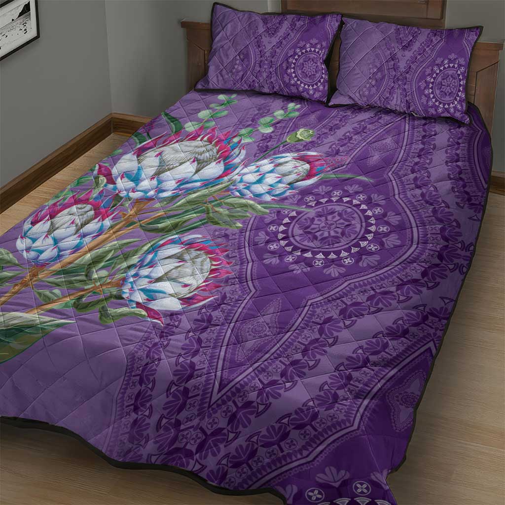 Afro King Proteas Dashiki Motif Quilt Bed Set Violet Style LT9