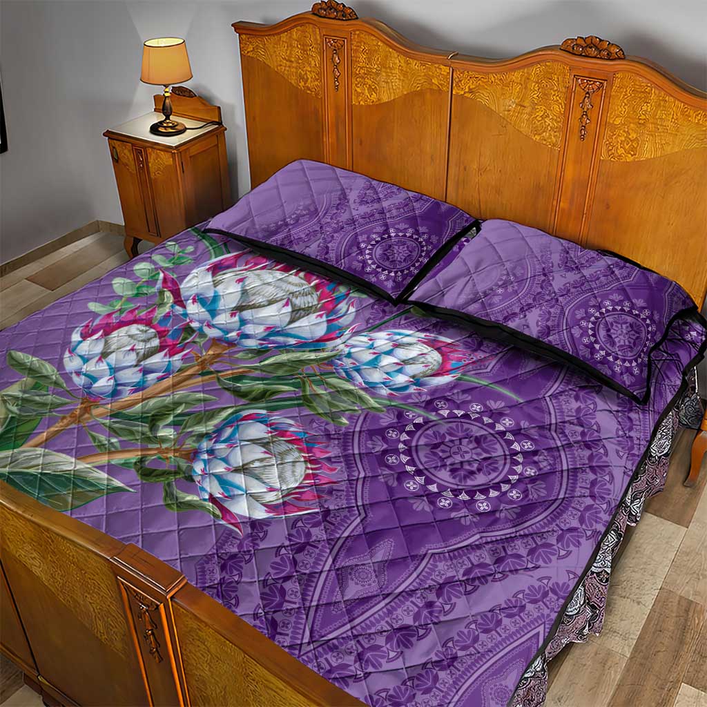 Afro King Proteas Dashiki Motif Quilt Bed Set Violet Style LT9
