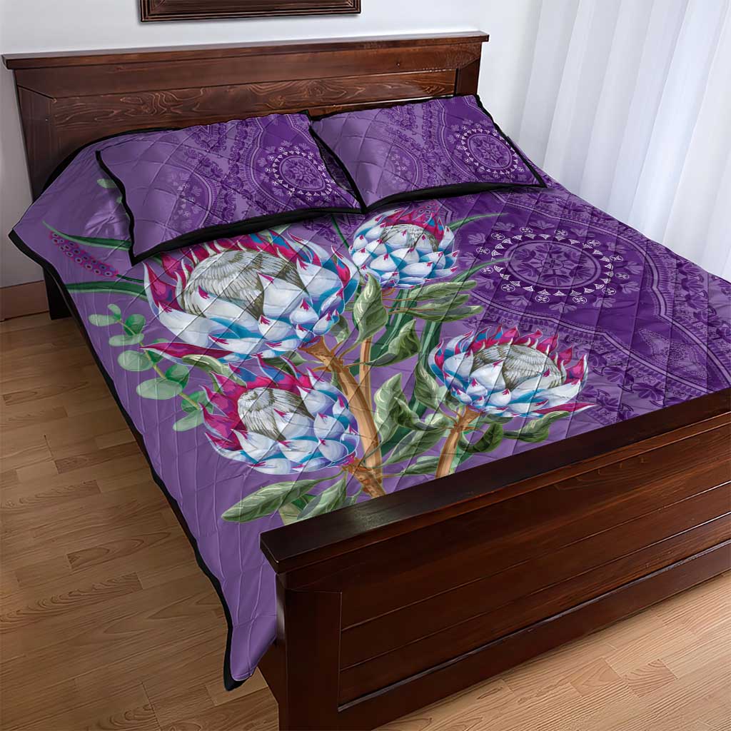 Afro King Proteas Dashiki Motif Quilt Bed Set Violet Style LT9