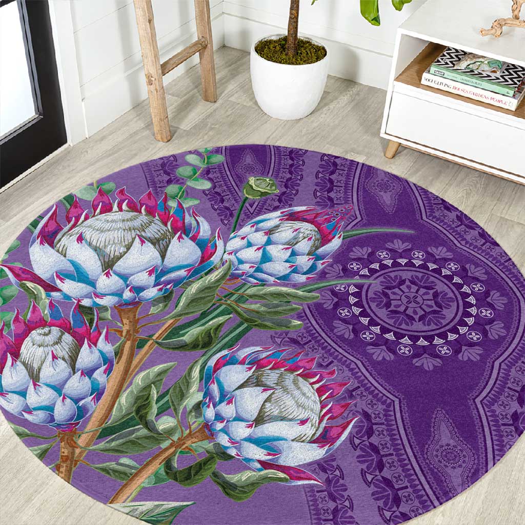 Afro King Proteas Dashiki Motif Round Carpet Violet Style LT9