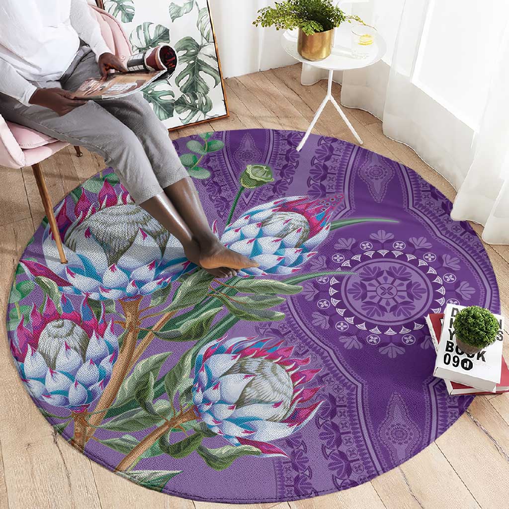 Afro King Proteas Dashiki Motif Round Carpet Violet Style LT9